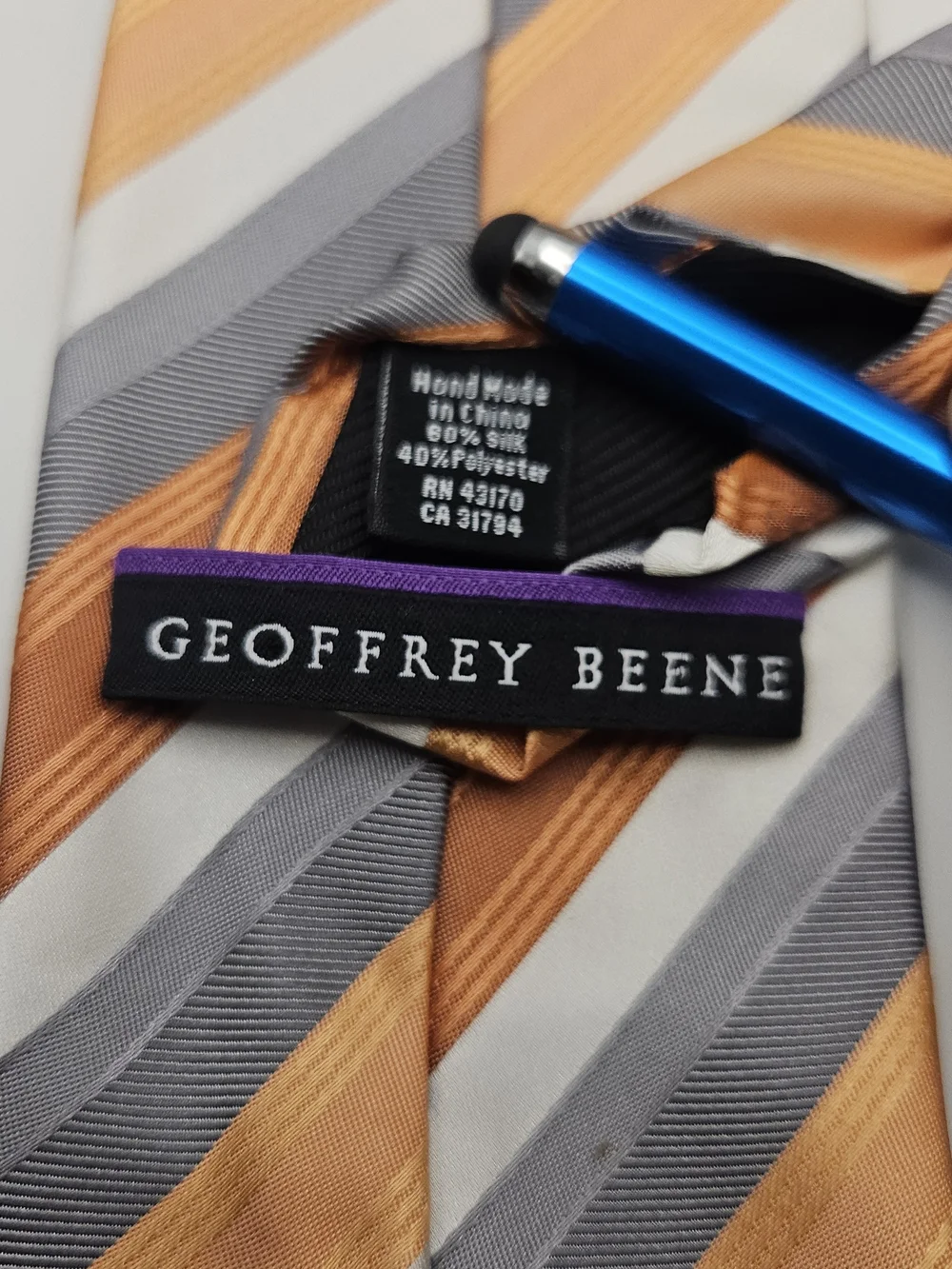 Vintage Striped Orange and Gray Jeffery Beene Men's Tie Hand Made #4148